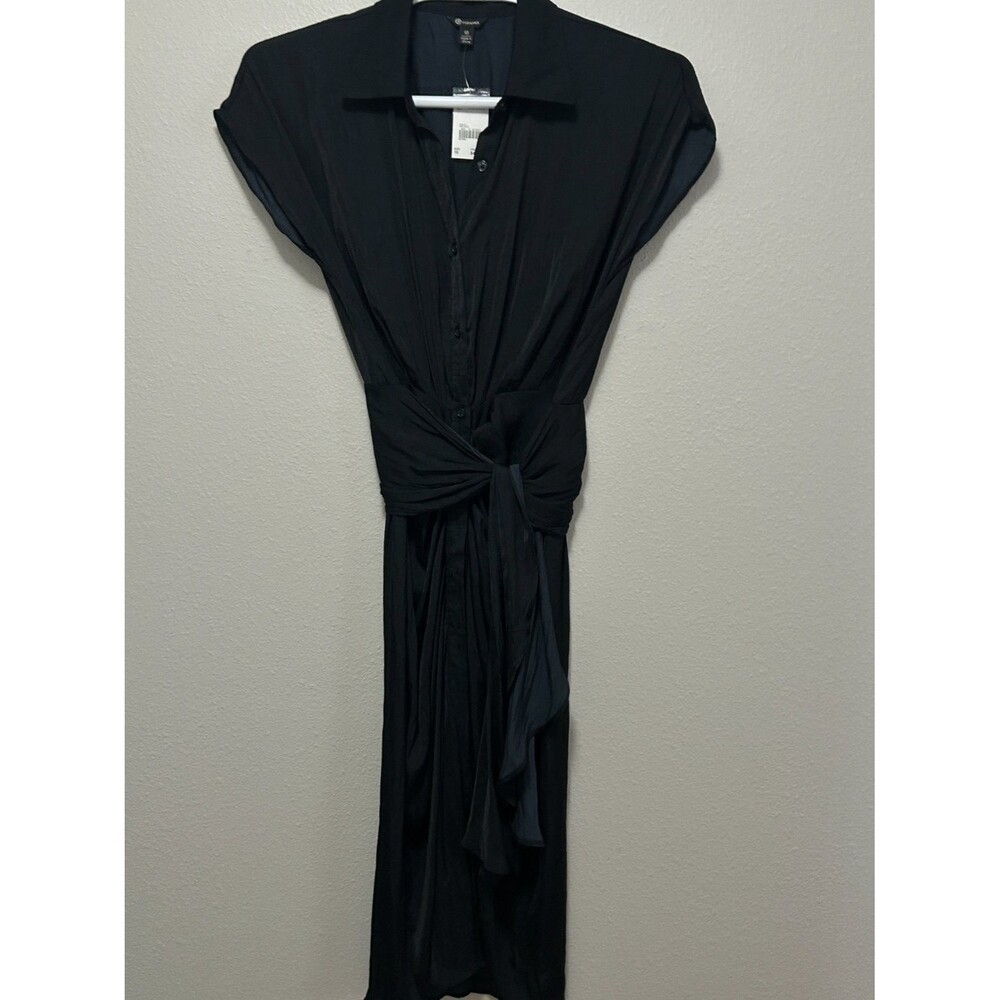 Versona Ruched Waist Maxi Shirt Dress Womens 10 Black Collared Button Front NWT